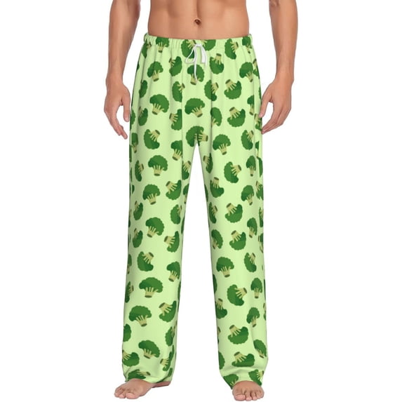 Goofa Broccoli Vegetables Pattern Printed Soft Pajama Pants for Men, Wide Leg Comfy Casual Lounge Yoga Pants-XX-Large