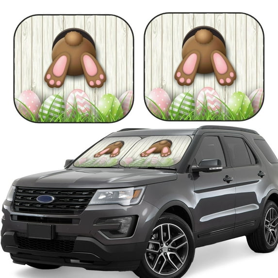 Goofa Brown Bunny Bottom And Easter Eggs Pattern 2 Piece Car Windshield Sun Shade Foldable | Front Windshield Shade for Sun, Heat and UV Rays | Sunshade for Car Front Window-Small