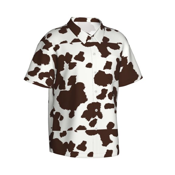 Goofa Brown Cow Hawaiian Shirt for Men, Unisex Summer Beach Casual Short Sleeve Button Down Shirts,Aloha Tropical Floral print shirt-Medium