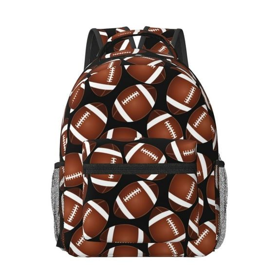 Goofa Brown Football On Black Pattern Comfortable Student Backpack - Ergonomic Design, Durable, Water-Resistant, Multi-Compartment,Travel, and Outdoor Activities