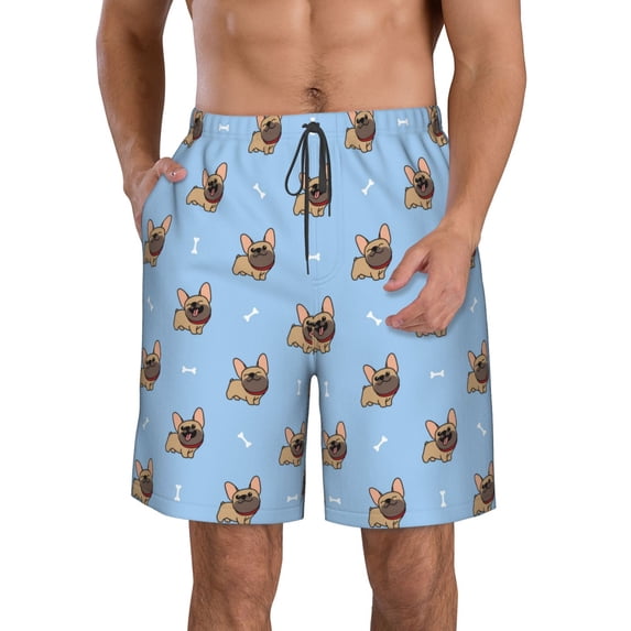 Goofa Brown French Bulldog Printed Mens Swim Trunks Summer Quick Dry Short Beach Swimwear Bathing Suits-X-Large