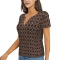 thumbnail image 1 of Goofa Brown Gold Grid Pattern Womens Deep V Neck Low Cut Tops Casual Summer Short Sleeve Ribbed Knit T-Shirts-Large, 1 of 5