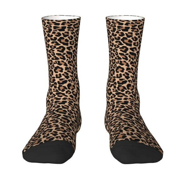 Goofa Brown Leopard Printed Men's Crew Socks, Soft Durable Breathable Moisture-Wicking with Odor Control Cotton socks