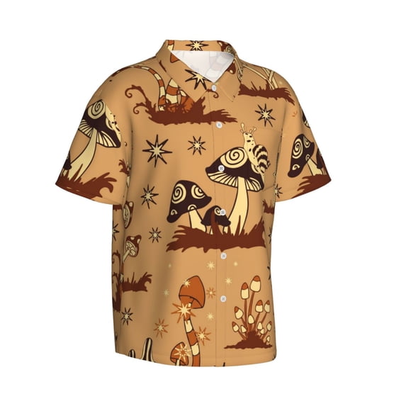 Goofa Brown Mushrooms Hawaiian Shirt for Men, Unisex Summer Beach Casual Short Sleeve Button Down Shirts,Aloha Tropical Floral print shirt-3X-Large