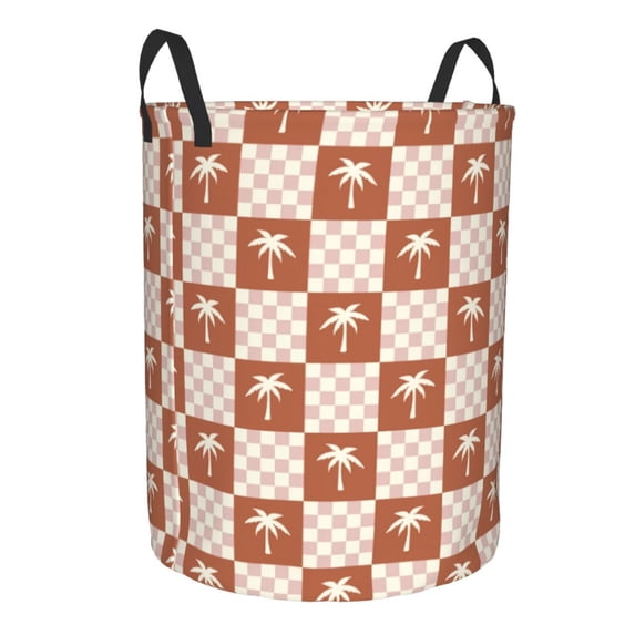 Goofa Brown Palms Printed Circular Hamper,Laundry Basket with Handles,Storage Baskets Foldable,Large Capacity Laundry Hamper-Small