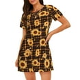 thumbnail image 1 of Goofa Brown Plaid Sunflower Print Women’s Cotton Nightdress – Short-Sleeved Sleep Dress, Casual Loose-Fit Lounge Wear, Comfortable and Stylish Sleepwear for Women, 1 of 6