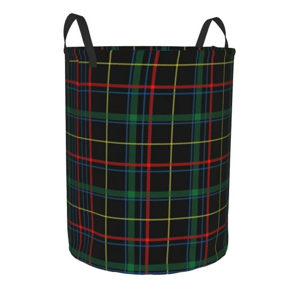 Goofa Buffalo Plaid Dark Green Printed Circular Hamper,Laundry Basket with Handles,Storage Baskets Foldable,Large Capacity Laundry Hamper-Small