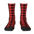 thumbnail image 1 of Goofa Buffalo Plaid Red Black Printed Men's Crew Socks, Soft Durable Breathable Moisture-Wicking with Odor Control Cotton socks, 1 of 9