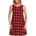 thumbnail image 1 of Goofa Buffalo Plaid Red Black for Summer Dresses for Women – Beach Floral Sundress, Casual Pockets Boho Tank Dress for Hot Days, 1 of 7