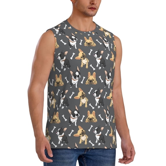 Goofa Bulldog Print Printed Men's Sleeveless T-Shirt - Athletic Gym Workout Tank Top for Men - Moisture-Wicking, UPF 30+ Quick-Dry Muscle Tee-Medium