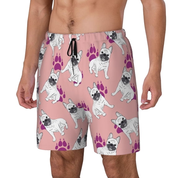 Goofa Bulldog Printed Men's Swim Trunks Board Shorts Quick Dry Mens Swimming Trunks with Compression Liner,Breathable Fit Hawaii Beach Shorts-