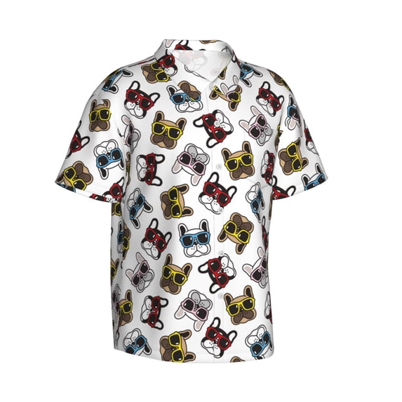 Goofa Bulldog Sunglasses Face Hawaiian Shirt for Men, Unisex Summer Beach Casual Short Sleeve Button Down Shirts,Aloha Tropical Floral print shirt-XX-Large