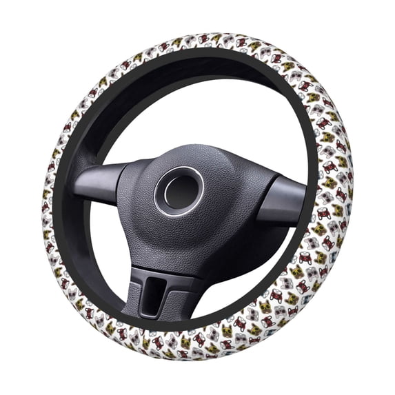 Goofa Bulldog Sunglasses Face Pattern Elastic Stretch Steering Wheel Cover,Universal 15 inch, Microfiber Breathable Ice Silk, Anti-Slip, Odorless, Easy Carry