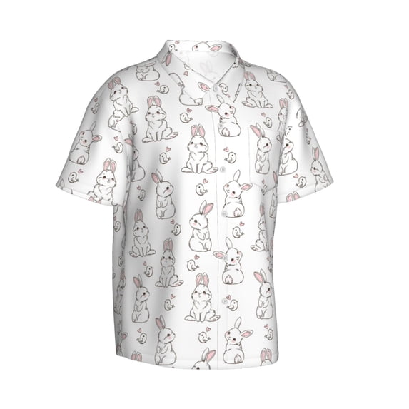 Goofa Bunny And Bird Hawaiian Shirt for Men, Unisex Summer Beach Casual Short Sleeve Button Down Shirts,Aloha Tropical Floral print shirt-Large