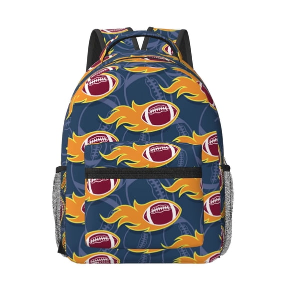 Goofa Burning Rugby Balls Pattern Comfortable Student Backpack - Ergonomic Design, Durable, Water-Resistant, Multi-Compartment,Travel, and Outdoor Activities