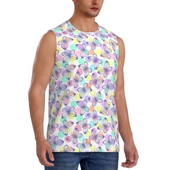 Goofa Butterflies on Polka Dots Printed Men's Sleeveless T-Shirt - Athletic Gym Workout Tank Top for Men - Moisture-Wicking, UPF 30+ Quick-Dry Muscle Tee-X-Large