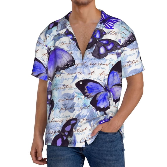Goofa Butterflies Printed Men's Casual Short-sleeved Shirt,Lightweight Breathable Button-down,Summer Casual men's top,Versatile Fashion shirt-