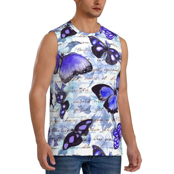 Goofa Butterflies Printed Men's Sleeveless T-Shirt - Athletic Gym Workout Tank Top for Men - Moisture-Wicking, UPF 30+ Quick-Dry Muscle Tee-3X-Large