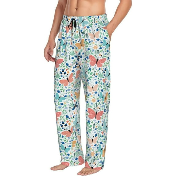 Goofa Butterflies Printed Soft Pajama Pants for Men, Wide Leg Comfy Casual Lounge Yoga Pants-XX-Large