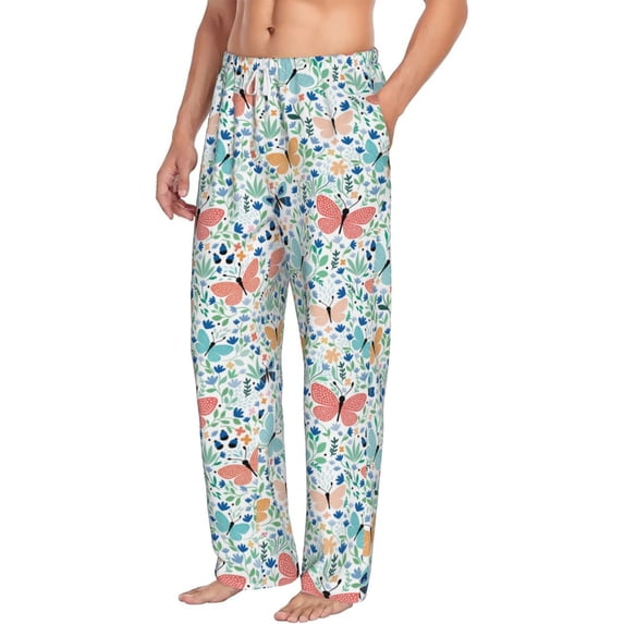 Goofa Butterflies Printed Soft Pajama Pants for Men, Wide Leg Comfy Casual Lounge Yoga Pants-XX-Large