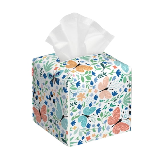 Goofa Butterflies Tissue Box Cover PVC Leather Tissue Holder Square Facial Tissue Case Facial Paper Organizer Dispenser for Bathroom, Vanity Countertop