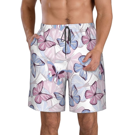 Goofa Butterflies in Pastel Printed Mens Swim Trunks Summer Quick Dry Short Beach Swimwear Bathing Suits-X-Large