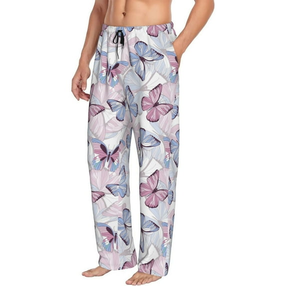 Goofa Butterflies in Pastel Printed Soft Pajama Pants for Men, Wide Leg Comfy Casual Lounge Yoga Pants-Medium
