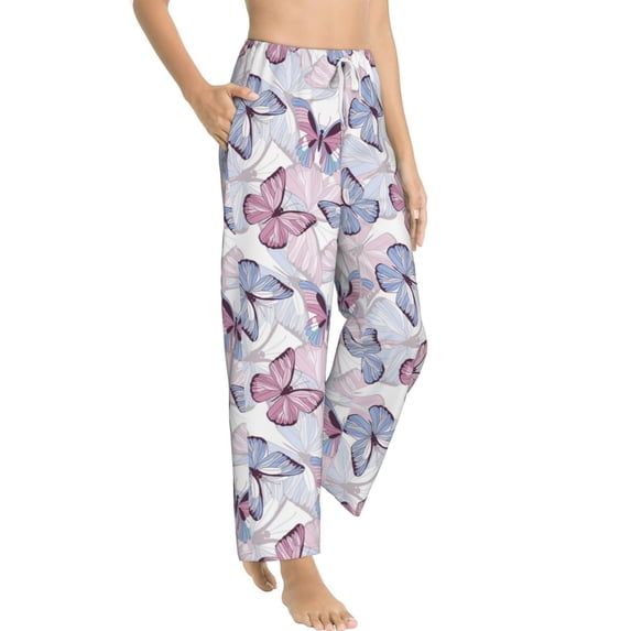 Goofa Butterflies in Pastel Printed Soft Pajama Pants for Women, Wide Leg Comfy Casual Lounge Yoga Pants-Medium