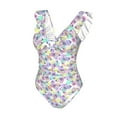 thumbnail image 1 of Goofa Butterflies on Polka Dots Print Women's Ruffled One Piece Swimsuit V Neck, 1 of 7