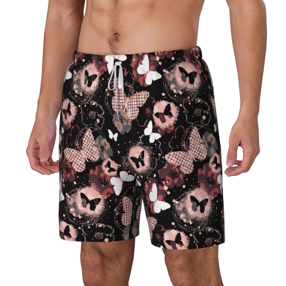 Goofa Butterflies1 Printed Men's Swim Trunks Board Shorts Quick Dry Mens Swimming Trunks with Compression Liner,Breathable Fit Hawaii Beach Shorts-Small
