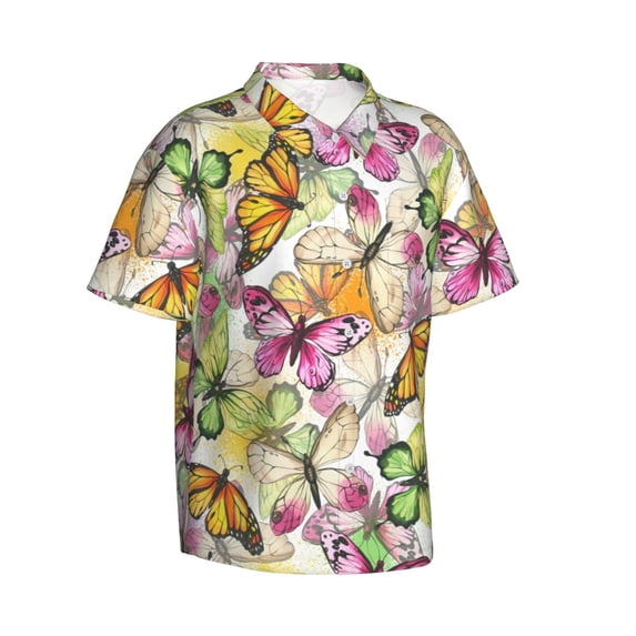 Goofa Butterflies2 Hawaiian Shirt for Men, Unisex Summer Beach Casual Short Sleeve Button Down Shirts,Aloha Tropical Floral print shirt-Medium
