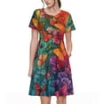 thumbnail image 1 of Goofa Butterfly Flower Cascade Pattern Women Summer Short Sleeve Midi Dress with Pockets Casual Aline Flowy Tshirt Dress Vocation Beach Sundress, 1 of 6