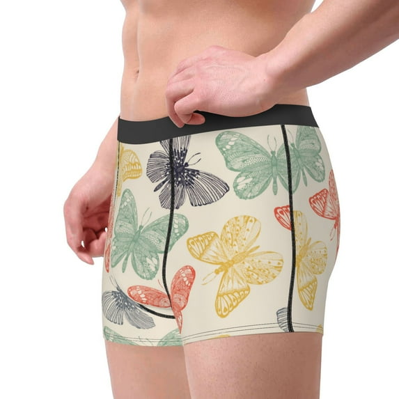 Goofa Butterfly Printed Men's Boxer Briefs Underwear, Moisture-Wicking Underwear, Trunk,Soft and Breathable Cotton Underwear-X-Large