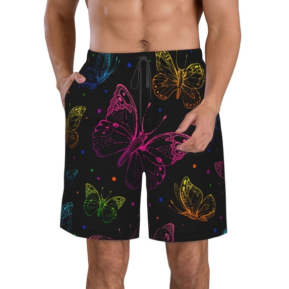 Goofa Butterfly Printed Mens Swim Trunks Summer Quick Dry Short Beach Swimwear Bathing Suits-X-Large