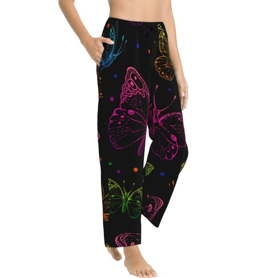 Goofa Butterfly Printed Soft Pajama Pants for Women, Wide Leg Comfy Casual Lounge Yoga Pants-X-Large