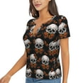 thumbnail image 1 of Goofa Butterfly Skull Pattern Womens Deep V Neck Low Cut Tops Casual Summer Short Sleeve Ribbed Knit T-Shirts-Small, 1 of 5