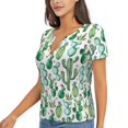thumbnail image 1 of Goofa Cactus Plants1 Pattern Womens Deep V Neck Low Cut Tops Casual Summer Short Sleeve Ribbed Knit T-Shirts-X-Large, 1 of 5