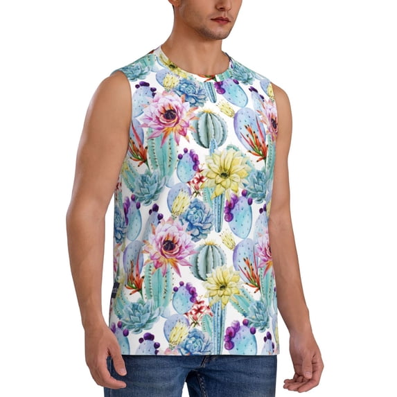 Goofa Cactus1 Printed Men's Sleeveless T-Shirt - Athletic Gym Workout Tank Top for Men - Moisture-Wicking, UPF 30+ Quick-Dry Muscle Tee-3X-Large