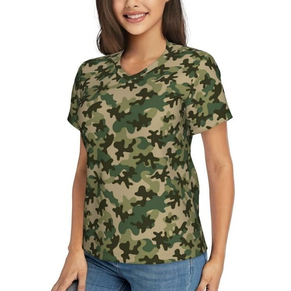 Goofa Camouflag Pattern Women's Slim-Fit Short-Sleeve V-Neck T-Shirt,Classic-Fit Short-Sleeve V-Neck T-Shirt-3X-Large