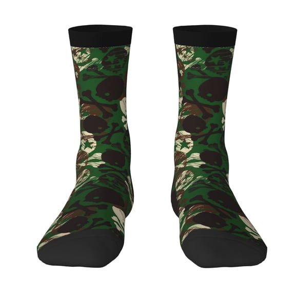 Goofa Camouflage Skull Printed Men's Crew Socks, Soft Durable Breathable Moisture-Wicking with Odor Control Cotton socks