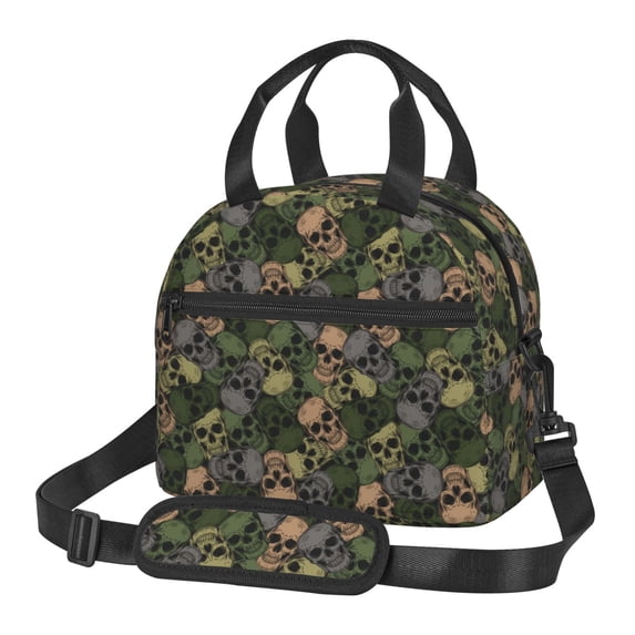 Goofa Camouflage Skulls Pattern Lunch Bag ,Insulated Lunch Box, Small Leakproof Cooler Food Lunch Containers Reusable High Capacity Lunch Tote Bags