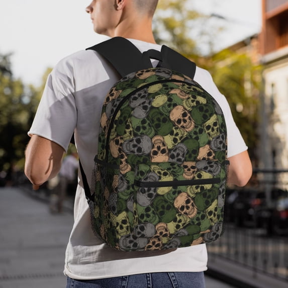 Goofa Camouflage Skulls Print Casual Backpack for Women Men,Waterproof High School Bookbag,Lightweight Travel Daypack,Classic College Backpack,Laptob Backpack