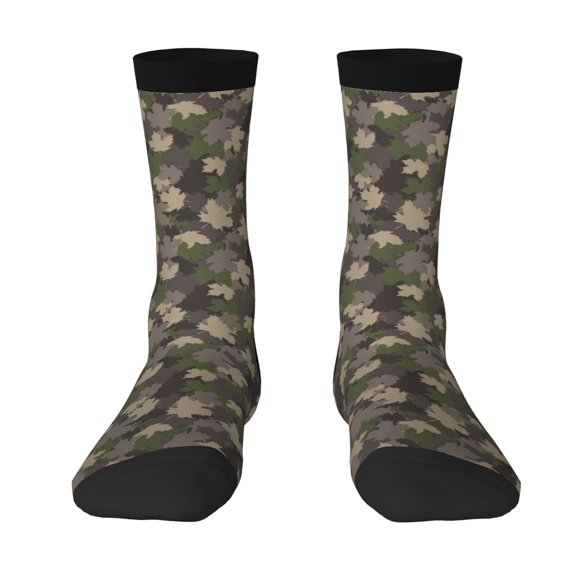 Goofa Camouflage maple Printed Men's Crew Socks, Soft Durable Breathable Moisture-Wicking with Odor Control Cotton socks
