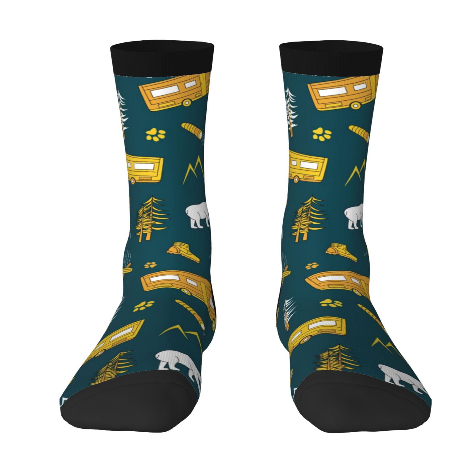 Goofa Camping Printed Men's Crew Socks, Soft Durable Breathable
