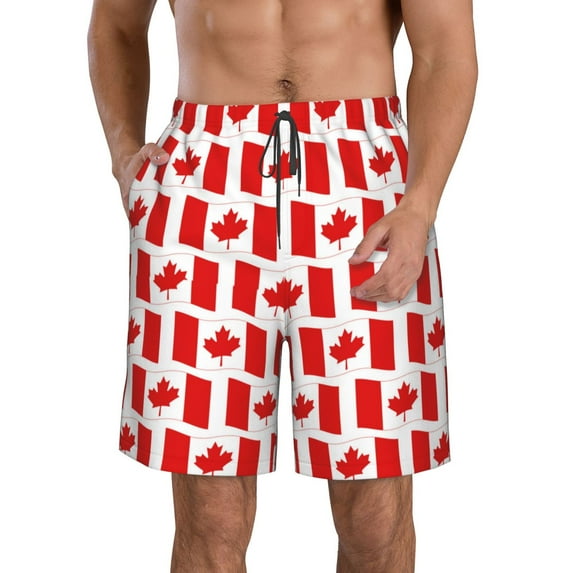 Goofa Canada Printed Mens Swim Trunks Summer Quick Dry Short Beach Swimwear Bathing Suits-Medium