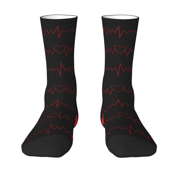 Goofa Cardiogram and Heart Printed Men's Crew Socks, Soft Durable Breathable Moisture-Wicking with Odor Control Cotton socks
