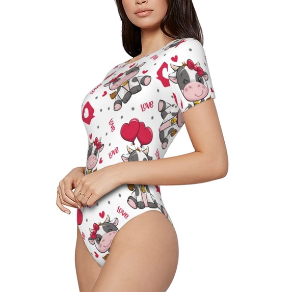 Goofa Caring Cow Printed Women Rash Guard Short Sleeve,Tummy control Swimsuit Surfing Swimsuit Bathing Suit One Piece Swimsuit UPF 50-