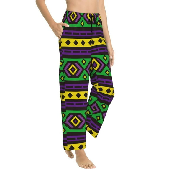 Goofa Carnival Mardi Gras Printed Soft Pajama Pants for Women, Wide Leg Comfy Casual Lounge Yoga Pants-Small