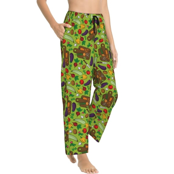 Goofa Carrot Eggplant Printed Soft Pajama Pants for Women, Wide Leg Comfy Casual Lounge Yoga Pants-