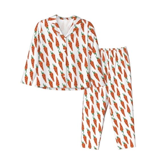 Goofa Carrot Printed Women’s 2 Piece Pajama Set Super,Pajamas Women's Long Sleeve Sleepwear Soft Button Down Loungewear Pjs Lounge Set Nightwear-Large